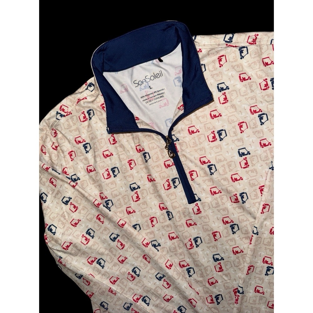 San Soleil AOP‎ Golf Carts 1/4 Zip Top UPF 50 Lightweight Stretch Cooling Sz L